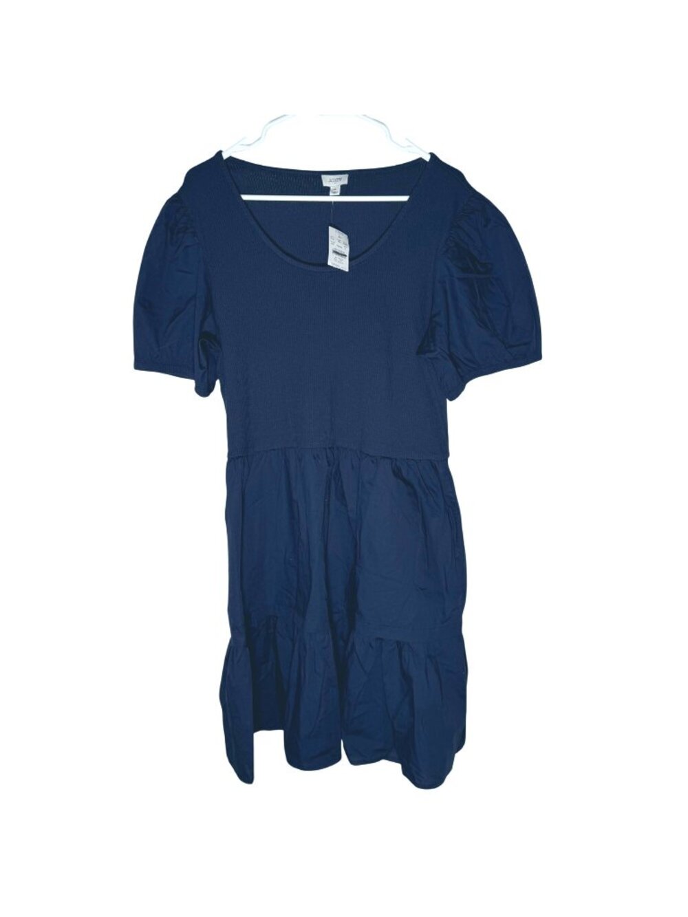 J. Crew Factory Puff-Sleeve Knit Mixy Mini Dress Women's Size XL in Navy NWT!